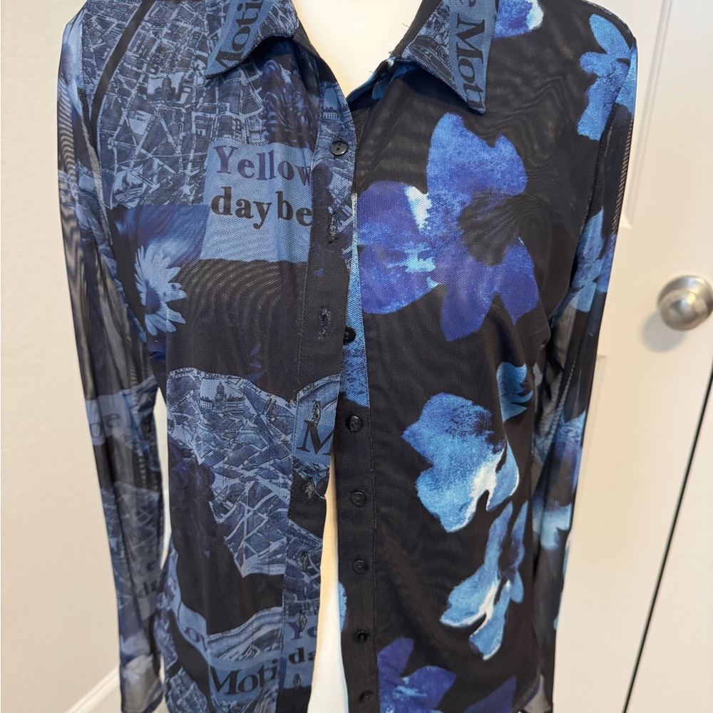 Desigual Sheer Shirt with Blue Patterns